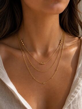 18K Gold Plated Beaded Layered Necklace